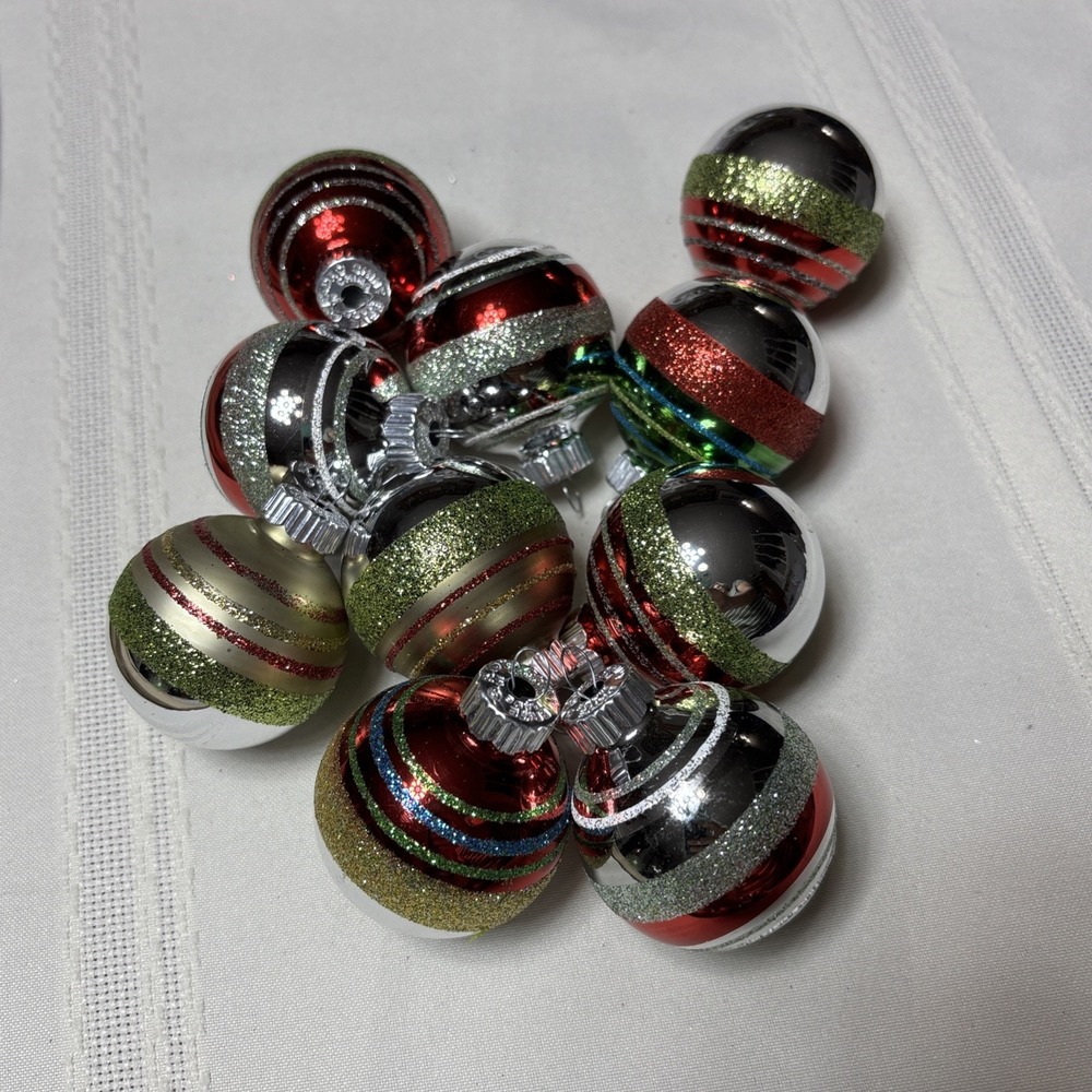Vtg Shiny Brite Christmas Ornament Stripe Mica Glass Ball Lot Of 10